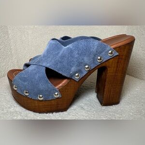 etre chunky platform heels blue suede silver studs brown Y2K spring summer 6.5‎